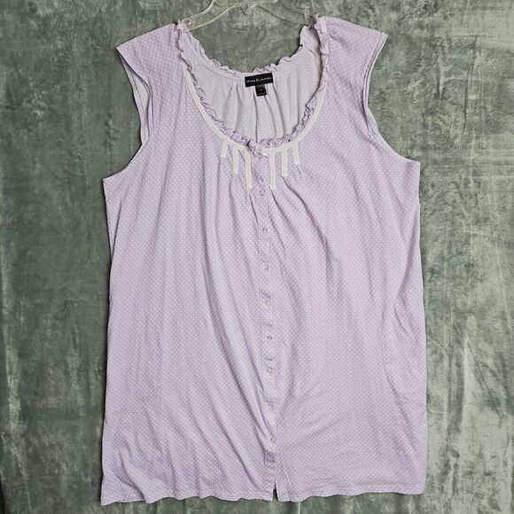 Miss Elaine Purple Polka-dot 1X Nightgown pockets button sleeveless cotton - Picture 1 of 11